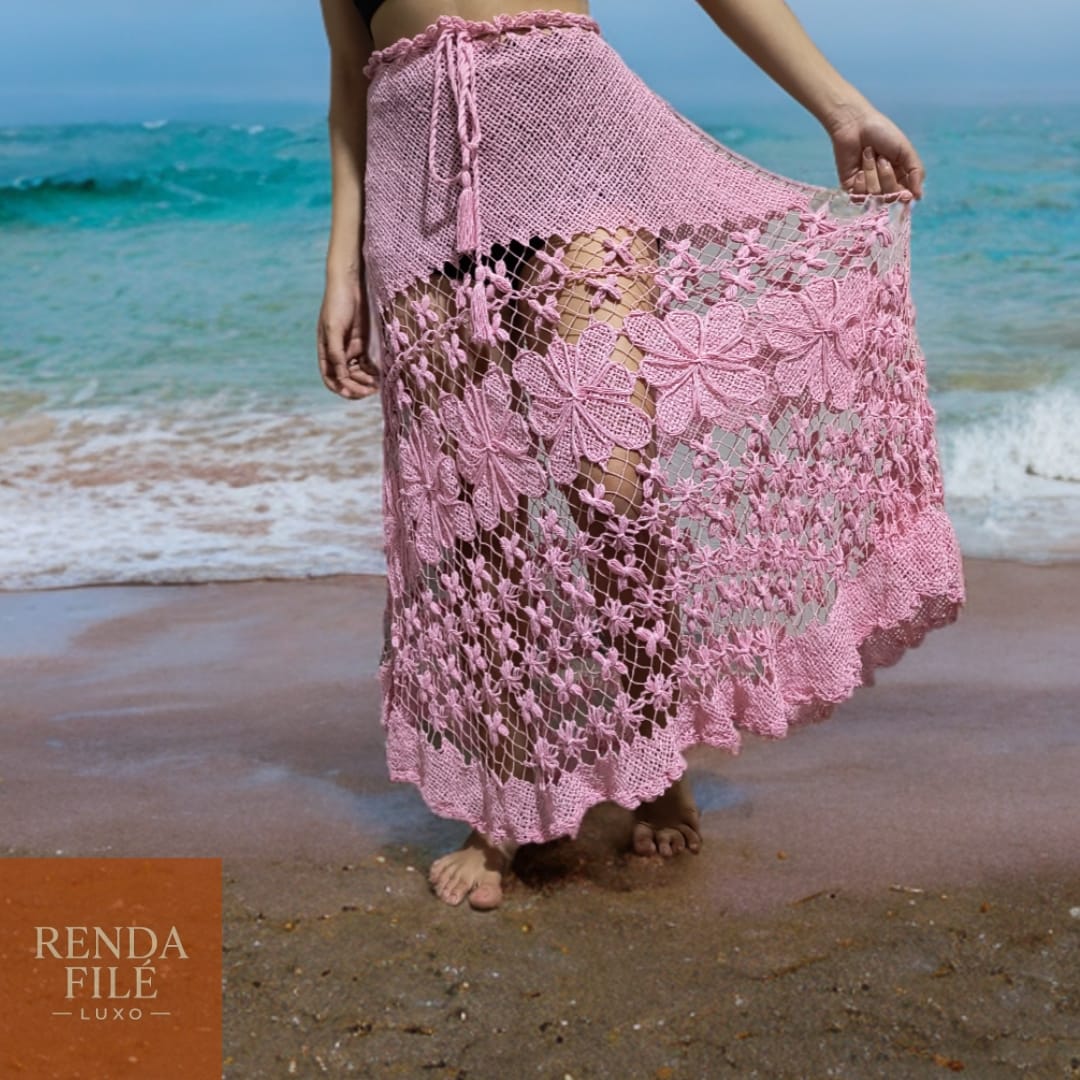 Saia Rosa Bebê - Saias de Renda Filé Artesanal - Loja Online