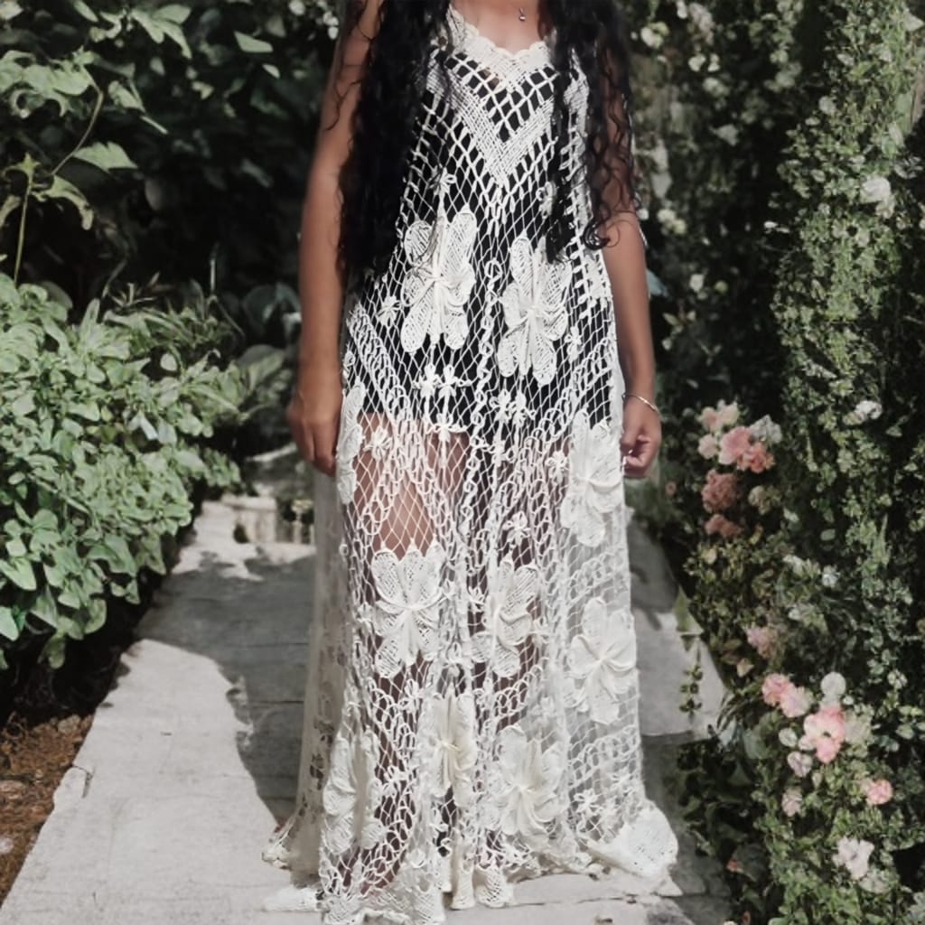 Vestido Off-White - Vestidos de Renda Filé Artesanal - Loja Online