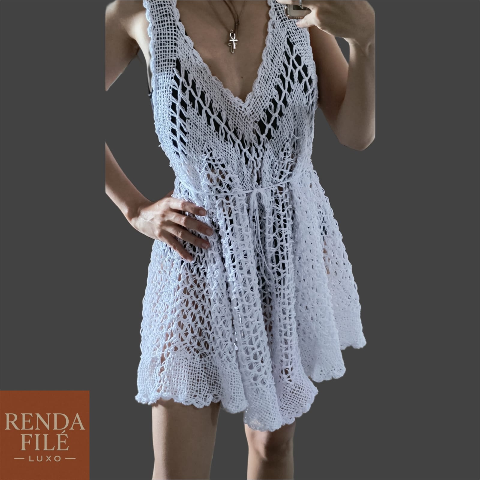 Vestido Curto Branco - Vestidos Curtos de Renda Filé Artesanal - Loja Online